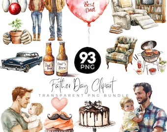 93 Fathers Day Clipart Bundle, Best Dad PNG, Watercolor Dad Clipart, Father and Child PNG, Transparent Fathers Day PNG, Gift Clipart