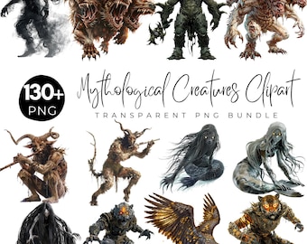 Clipartbundel mythologisch wezen, fantasie PNG, kunst aan de muur wordt afgedrukt, magische monsterkunst, wezenset, Instant Download