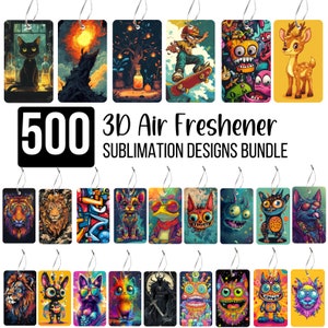 500 3D Cute Cat & Cartoon Air Freshner  Designs Bundle, Colorful and Stylish Air Freshner Designs, Unique T Shirt Png, Digital Download