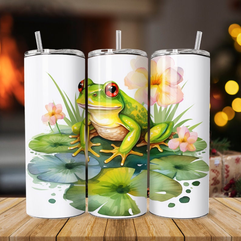 Frog Watercolor 20oz Skinny Tumbler Sublimation Png, Cute Frog Tumblers ...