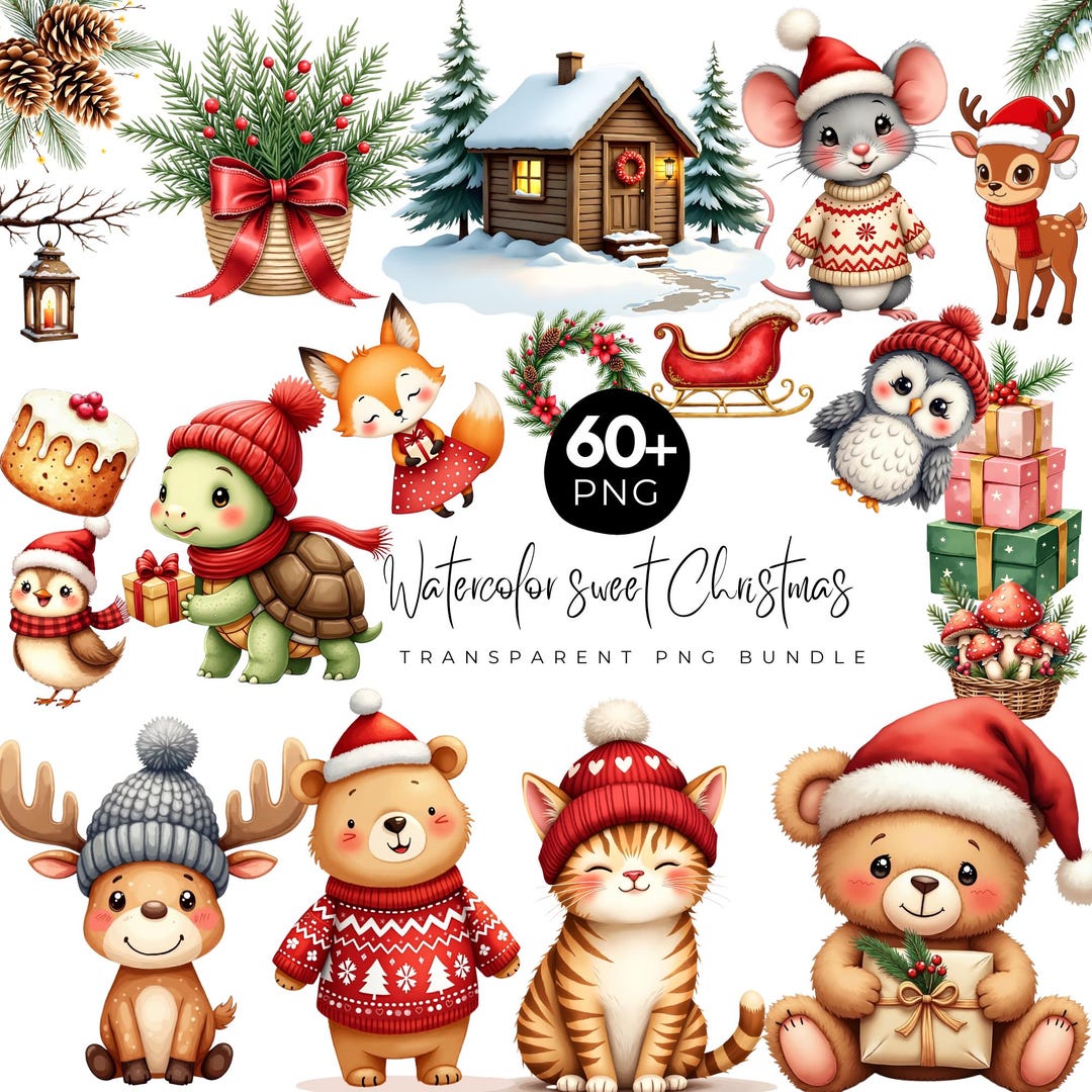60+ Santa Claus Clipart Bundle, Watercolor Cute Christmas Png ...