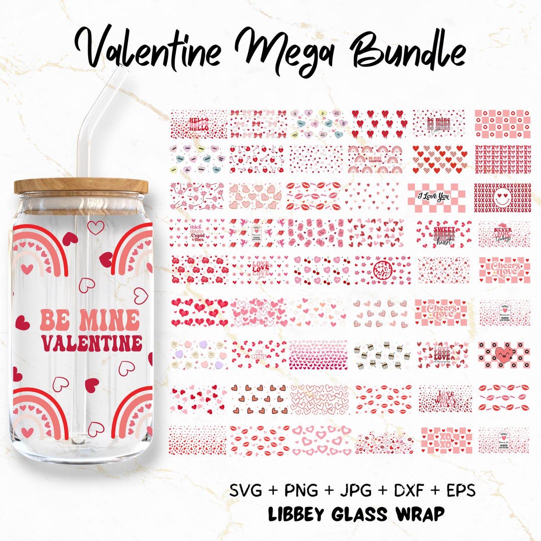 Valentines Glass Can Wrap Svg Mega Bundle, Valentine Day Libbey Glass ...