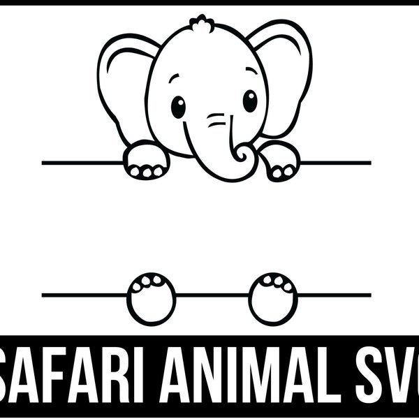 Elephant svg, Split Safari animals, Safari animals outline Svg, Safari, Student name tag, name frame Svg, School Classroom label Kids_SD