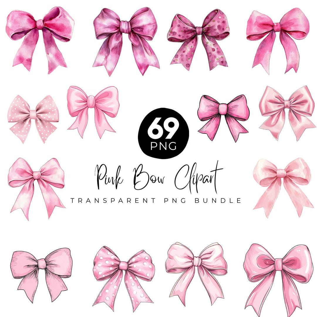 69 Watercolor Pastel Pink Bows Clipart PNG Bundle, Coquette Bow Clipart ...