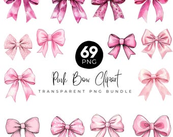 69 Watercolor Pastel Pink Bows Clipart PNG Bundle, Coquette Bow Clipart, Cute Lace Bow, Silk Coquette Bow Designs, Girly Clipart