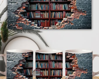 3D Bücherregal Becher Sublimation, 3D Buch Becher Wrap, 3D Becher Wrap, 11 Unzen Becher Png, 15 Unzen Becher PNG Buchliebhaber Becher, Sofort Download