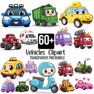 Pacote com mais de 60 clipart de veículos PNG, clipart de transporte, clipart de brinquedo de bebê, carrinho de brinquedo, Tain PNG, decoração de quarto de menino, download digital