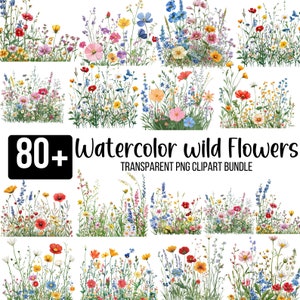 80+ Wildflower Clipart Bundle, Watercolor Wildflower Png, Wildflower Meadow, Watercolor Flower, Scrapbook, Junk Journal, Digital Download