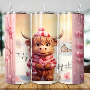 Highland Cow Valentines Tumbler Wrap Bundle, 20oz Skinny Valentine Tumbler Sublimation PNG, Valentine Day Tumbler Wrap PNG, Digital Download