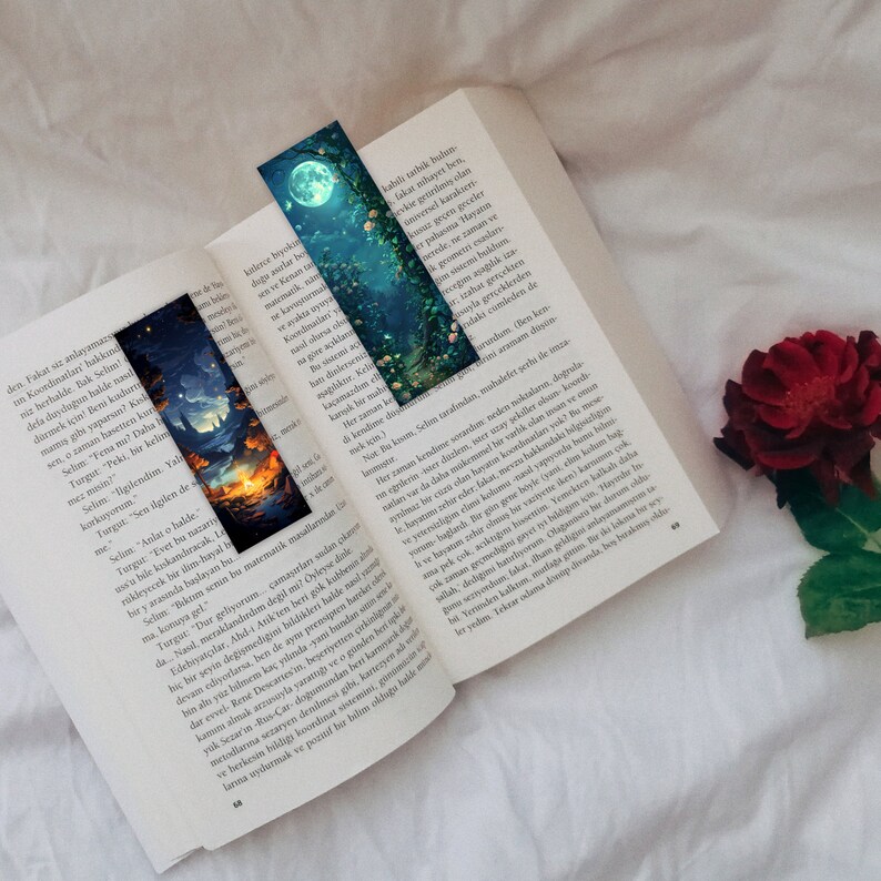 Fantasy Night Forest Bookmark Bundle, Starry Night Forest Bookmark, Bookmark Sublimation Designs, Printable Bookmark PNG, Digital Download image 6