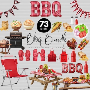 73 Watercolor BBQ Clipart Bundle, cookout clipart Png, grill party PNG, Summer BBQ Watercolor, Food ClipArt, Digital Download