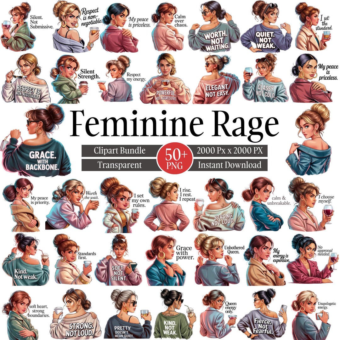 50+ Feminine Rage Clipart PNG Bundle, Angry Woman Quotes, Sassy ...