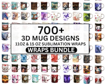 Plus de 700 designs de sublimation de papier d'emballage 3D, papier d'emballage fleurs sauvages, mug 11 oz et 15 oz PNG, mug papillon, mug animal, designs de tasse à café