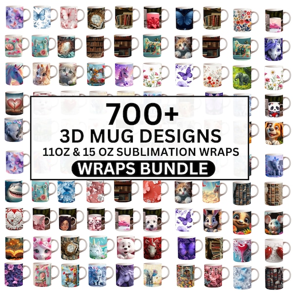 Oltre 700 design a sublimazione per avvolgere tazze 3D, avvolgere tazze con fiori di campo, tazze PNG da 11 once e 15 once, tazze a farfalla, tazze con animali, disegni di tazze da caffè