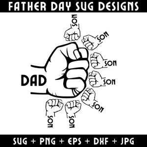 Väter und 7 Kinderhände svg, personalisierte Vaters Fist Bump Set svg, Baby Kleinkind Kind Dad Fist Bump SVG, Familie SVG, Vaters Liebe SVG
