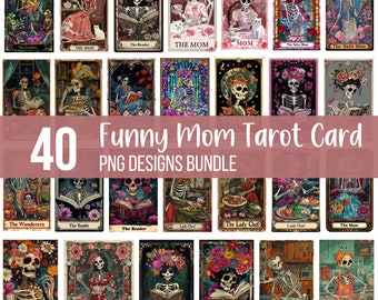 40 Mama lustige Tarotkarten PNG Bundle, Skelett Mutter Sublimationsdesign, Witchy Vibes Schädel Mama, Skeleton Clipart Bundle, digitale Datei