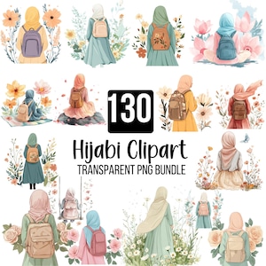 130 Hijabi Clipart Bundle, Hijab Rückansicht, Muslimah Mädchen Png, Islamische Frau Png, Hijab Bild, Aquarell Hijab Mädchen, digitaler Download
