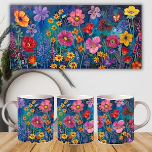 Wildflowers Mug Sublimation Designs, Watercolor Floral 15oz Mug Wraps ...