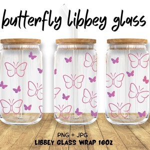 Lata de vidrio Libbey de 16 oz con forma de mariposa, PNG, Lata de vidrio con envoltura completa, PNG, Mariposas, PNG, Animal, Vaso de 16 oz y PNG, Cerveza con forma, Cristalería, PNG