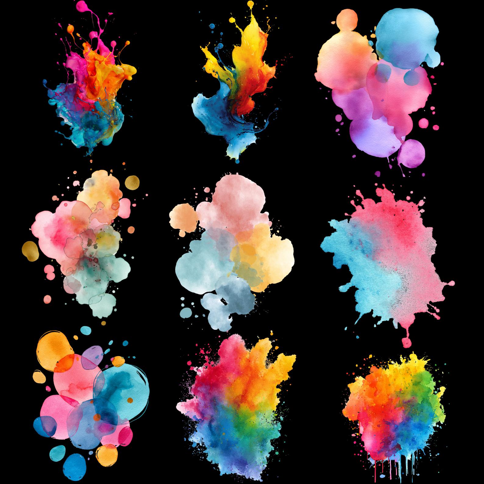 50+ Watercolor Color Splash Clipart PNG, Paint Splatter Abstract Bundle ...