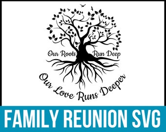 Family tree with quotation svg, family reunion svg, tree of life svg, Our Love Runs  Deeper, Our Roots Run Deep, Tree with roots SVG