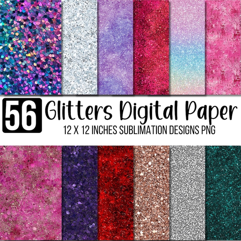 50 Glitters Digital Paper PNG Bundle, Shiny Sparkle Backgrounds ...