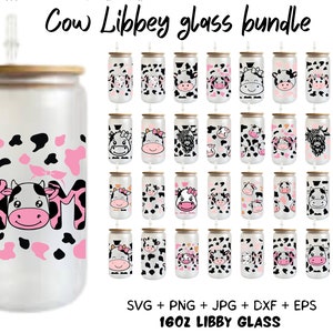 牛の Libbey グラス SVG バンドル、16 オンスの牛の頭の Libbey グラス SVG、赤ちゃんの牛のグラス ラップ SVG、動物プリント SVG、Libbey ラップ SVG、デジタル ダウンロード