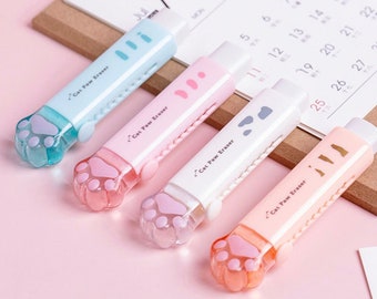 Paw Pen Pink Corocoro Coronya Ruled Kitty Cat Notebook Eraser : Set of 3 