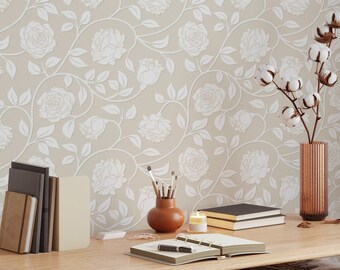 Neutral wallpaper floral - Peel and stick and Traditional wallpaper  3410