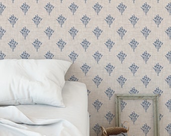 Farmhouse motif on linen textured background wallpaper- Peel and stick and Traditional wallpaper - #3391