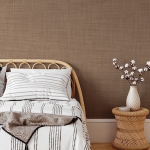 Renter friendly linen textured wallpaper- Peel and stick and Traditional wallpaper -  3397