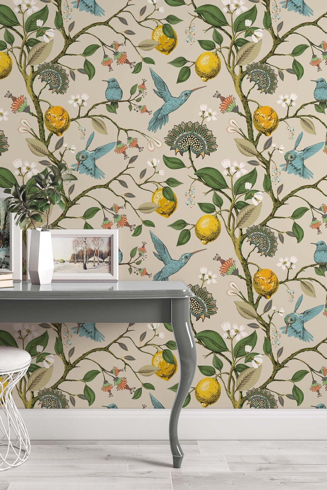 Wallpaper With Birds Removable Wallpaper Vinyl Peel and Stick Wallpaper