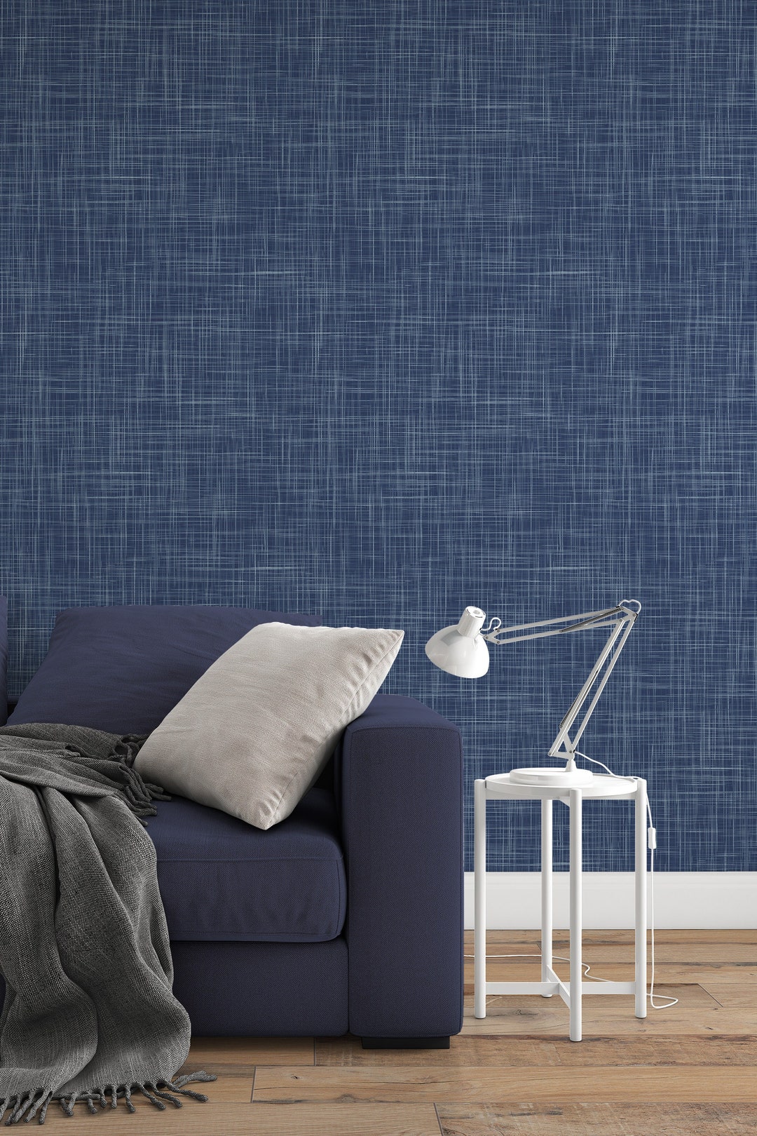 Navy Blue Wallpaper Linen Textured Wallpaper Peel and Stick and