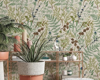 Removable and Renter Friendly, Fern Botanical Wallpaper, Peel and Stick and Traditional Wallpaper, Leaves Wall Art, Self Adhesive 3453