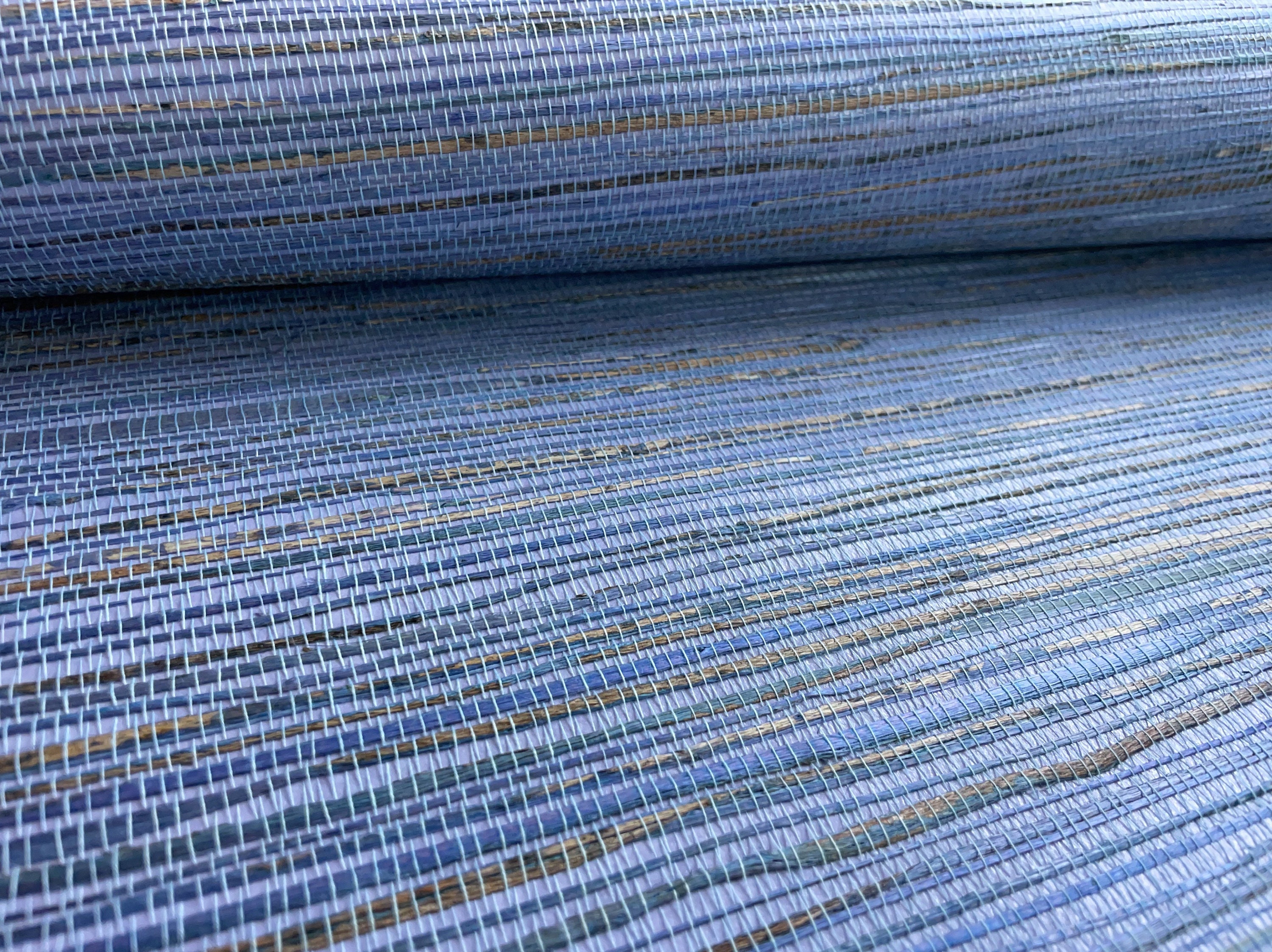 Natural Grasscloth Hemp Wallpaper Painted in Matte Blue Purple Beige