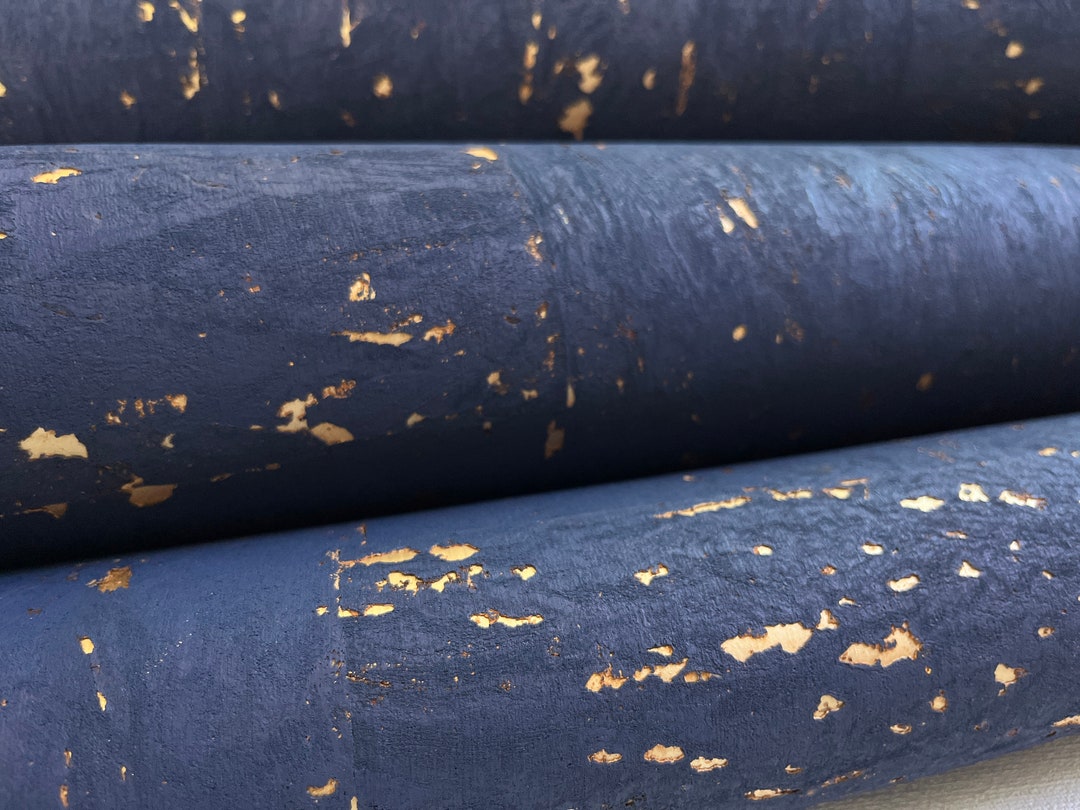 Natural Deep Blue Gold Real Cork Wallpaper With Gold Grasscloth Traditional Wallpaper 48323 Etsy