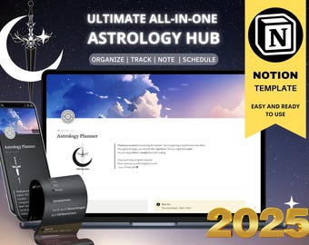 2025 All In One Astrology Digital Planner for Notion, Astrology Notion Digital Planner 2025 Notion Template
