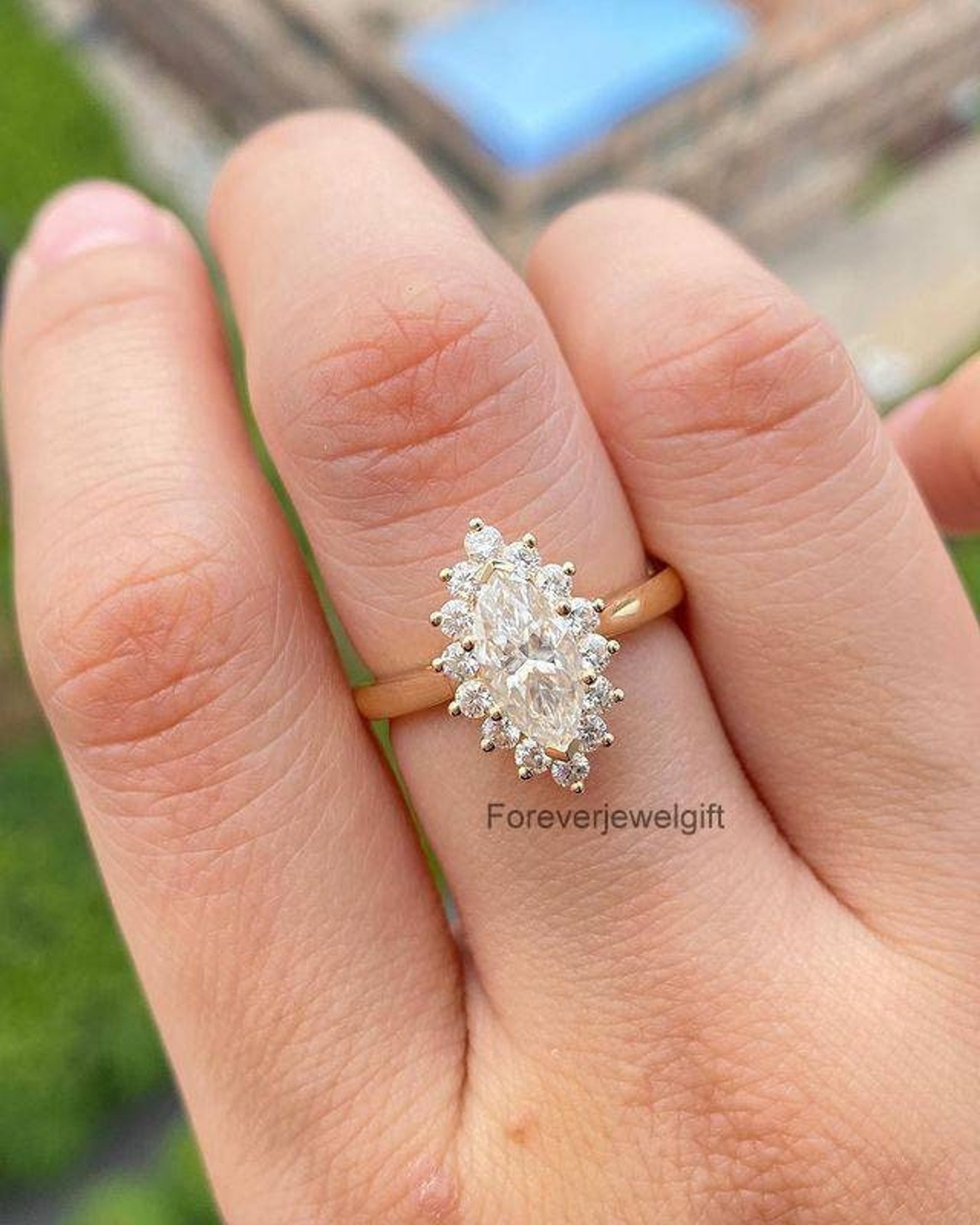 2 Ct Marquise Engagement Ring Unique Halo Wedding Ring Etsy