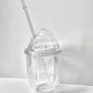 12 oz. Double wall ice cream tumbler. Snowglobe Clear Acrylic cup. Blank DIY. Craft. Party favor. Valentines