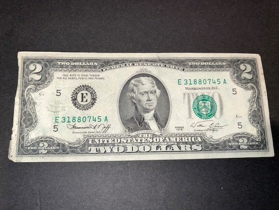 1976 Two 2 Dollar Bill Error Cut & Die Break Green Seal