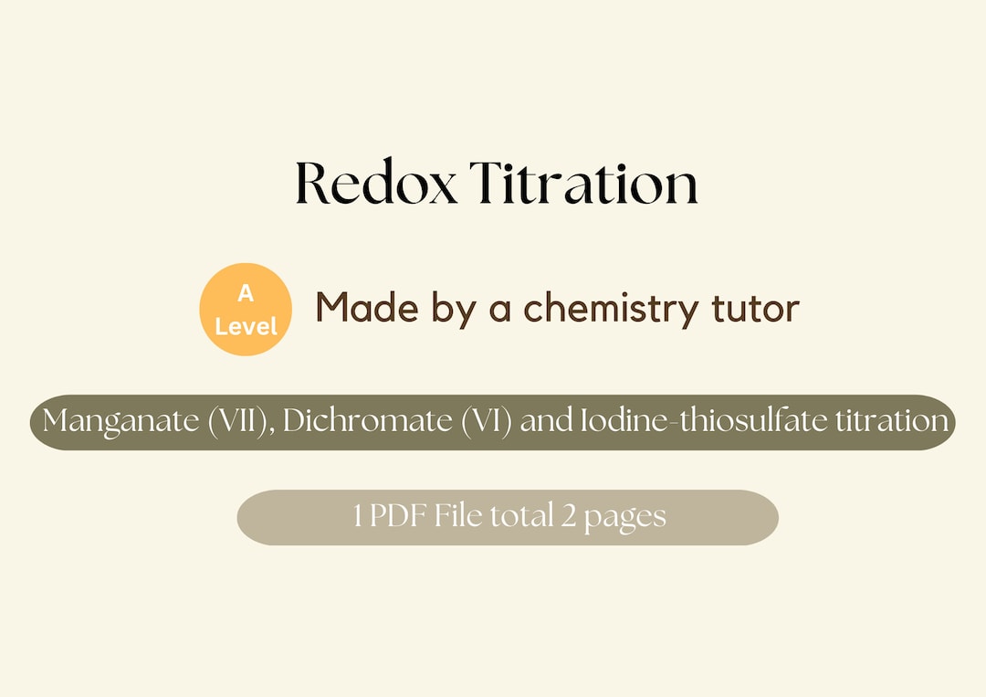 Redox Titration A Level Chemistry Digital Notes Etsy