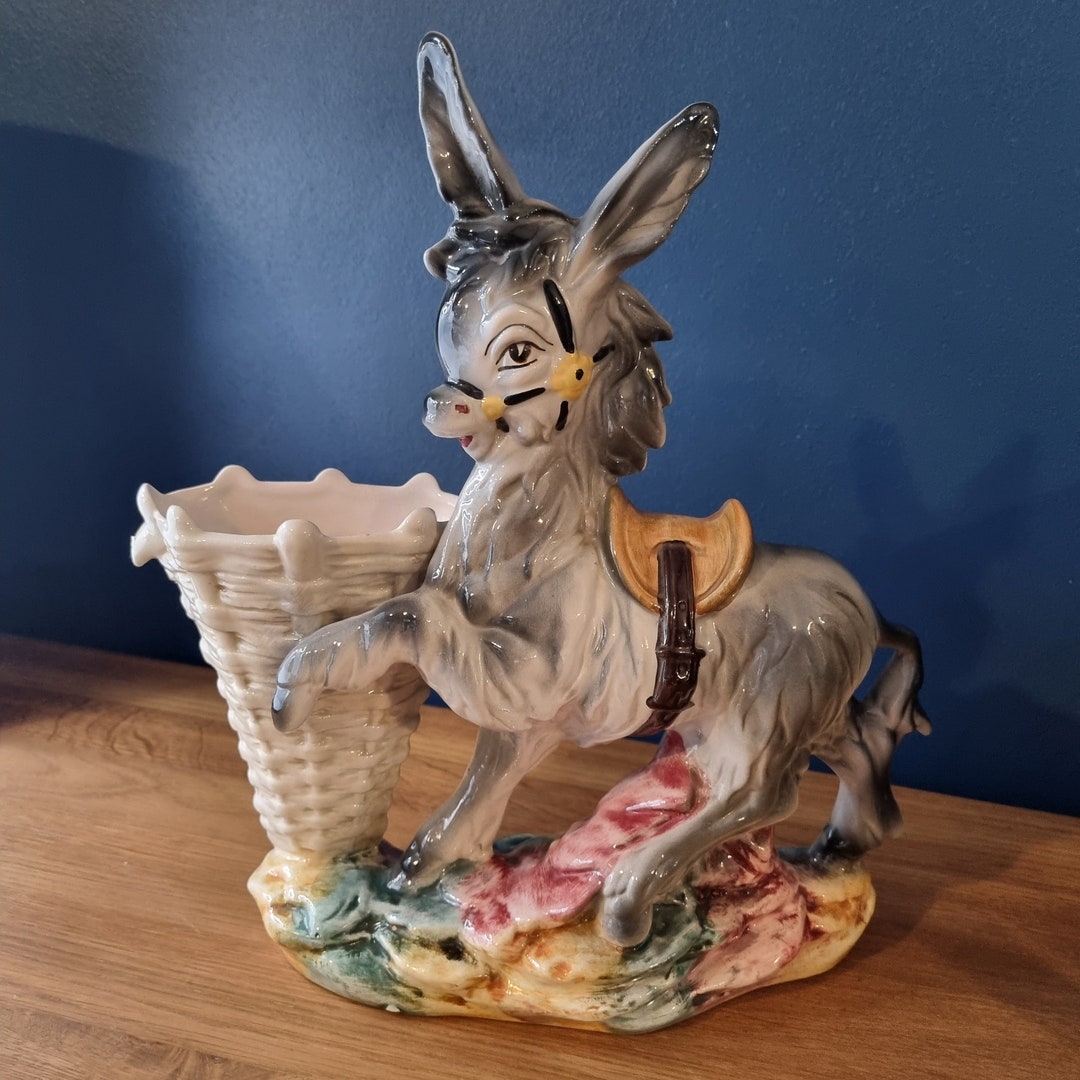 Vintage Kitsch Ceramic Donkey Plant Pot Planter Retro Home Mid Century