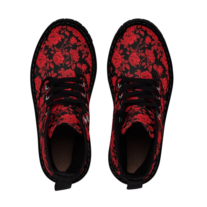 Red And Pink Rose Floral Women's Boots