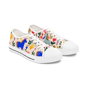 Whimsical Floral Women&#39;s Low Top Sneakers, Colorful Canvas Shoes, Casual Everyday Footwear, Unique Gift for Her, Spring Fashion Statement