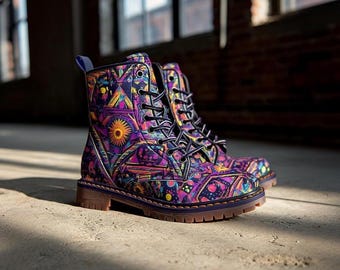 Mystical Leather Lightweight Streetwear Boots for Men & Women, Unique Psychedelic Geometric Art Footwear