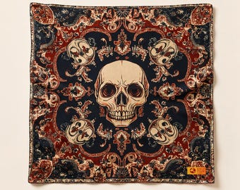 Skull Bandana, Gothic Baroque Scarf, Dark Red Black Head Wrap for Streetwear