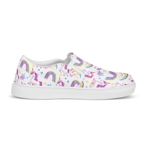 Unicorn Slip On Canvas Shoes - Magical Rainbow Print Sneakers