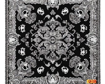 Black Skull Bandana – Gothic Paisley Scarf, Dark Streetwear Head Wrap