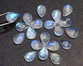 WHOLESALE! Natural White Rainbow Moonstone Pear Cabochons 3x5 mm to 6x8 mm AAA Grade Polished Loose Gemstone For Jewelry Making