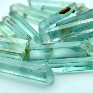 Genuine Blue Aquamarine Pencil Rough Lot – 22 Pieces Raw Blue Crystal Points Specimen for Jewelry Making, Wire Wrapping, Facet Making.